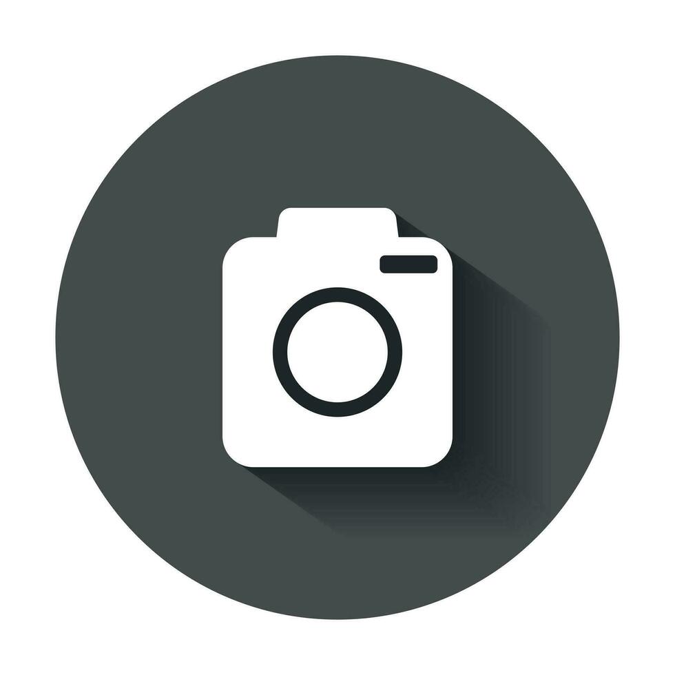 Camera flat vector icon. Illustration with long shadow.