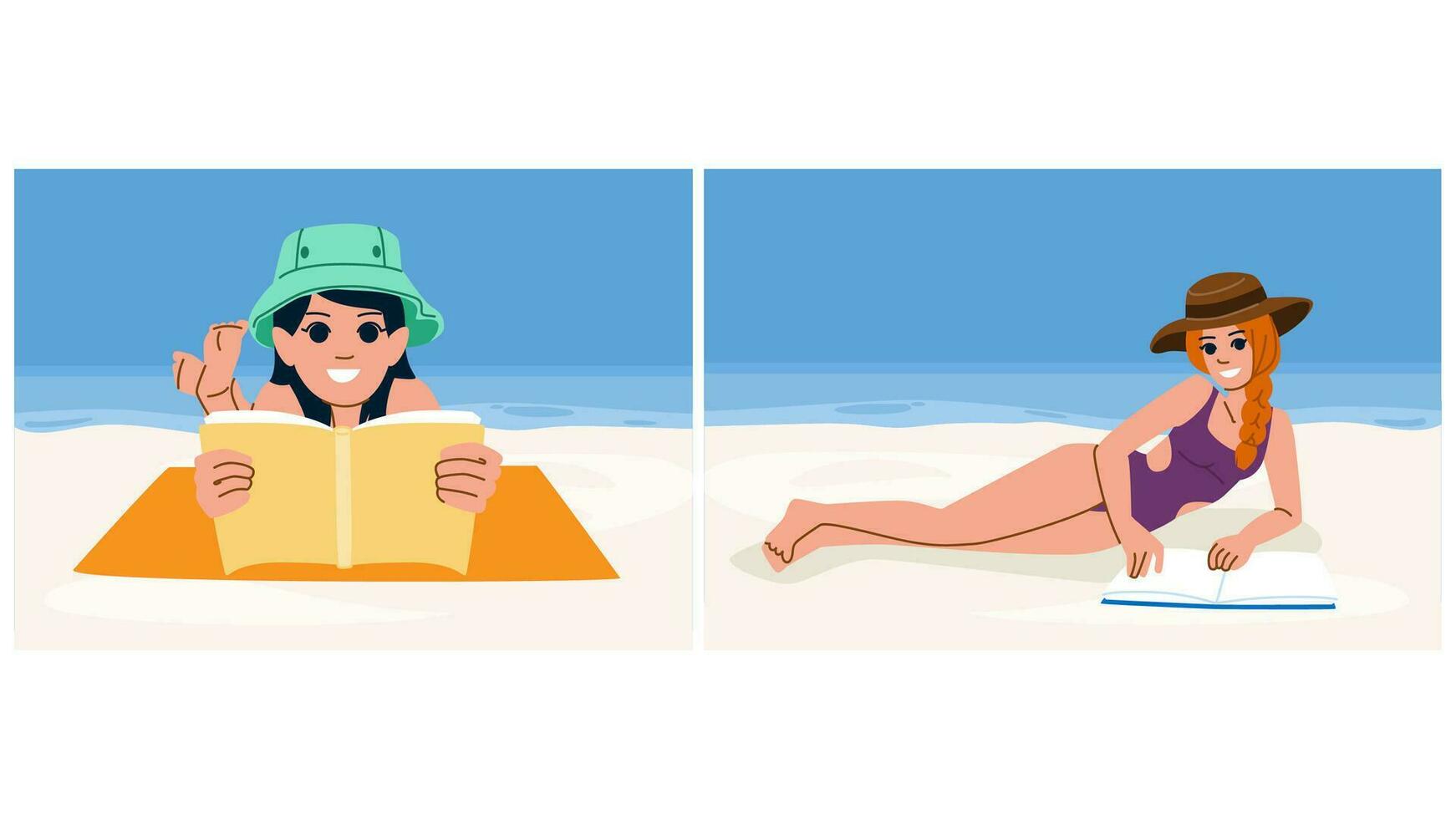 libro mujer leyendo playa vector