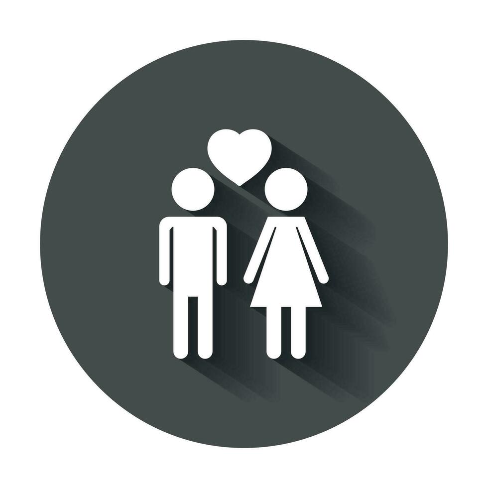 vector hombre y mujer icono con corazón. moderno plano pictograma. sencillo plano símbolo con largo sombra.