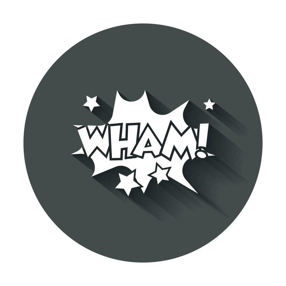 Wham comic sound effects. Sound bubble speech with word and comic cartoon expression sounds. Vector illustration with long shadow.