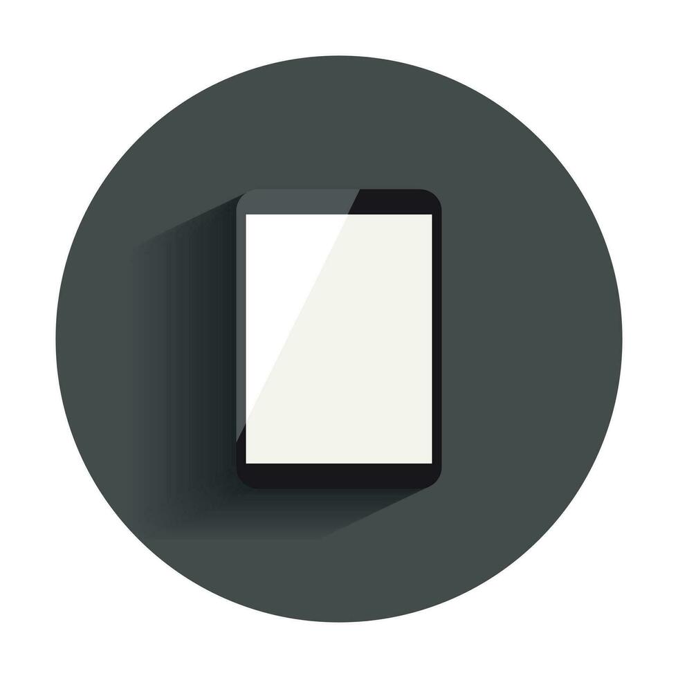Tablet with white screen flat icon. Computer realistic vector illustration with long shadow.