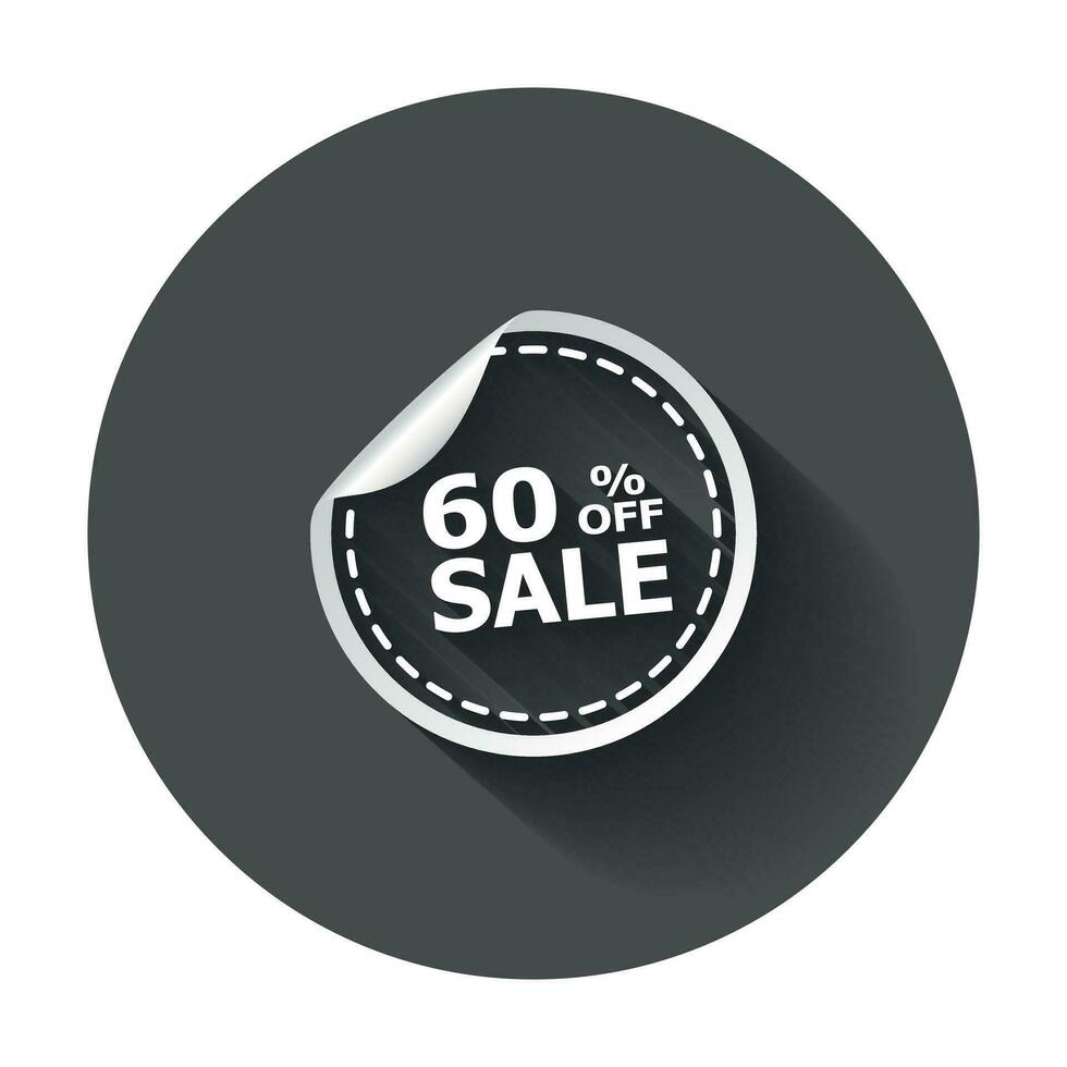 Sale stickers 60 percent off. Vector illustration with long shadow.