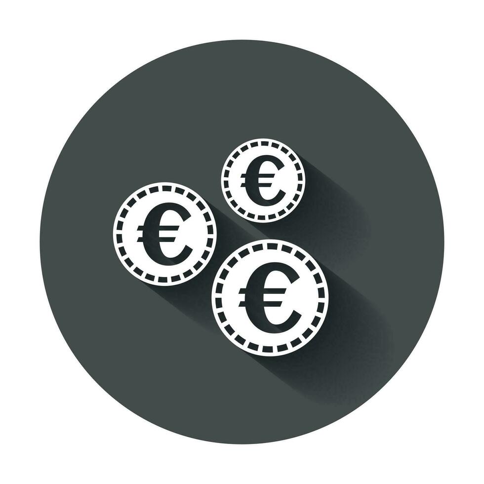 Euro coins icon. Vector illustration with long shadow.