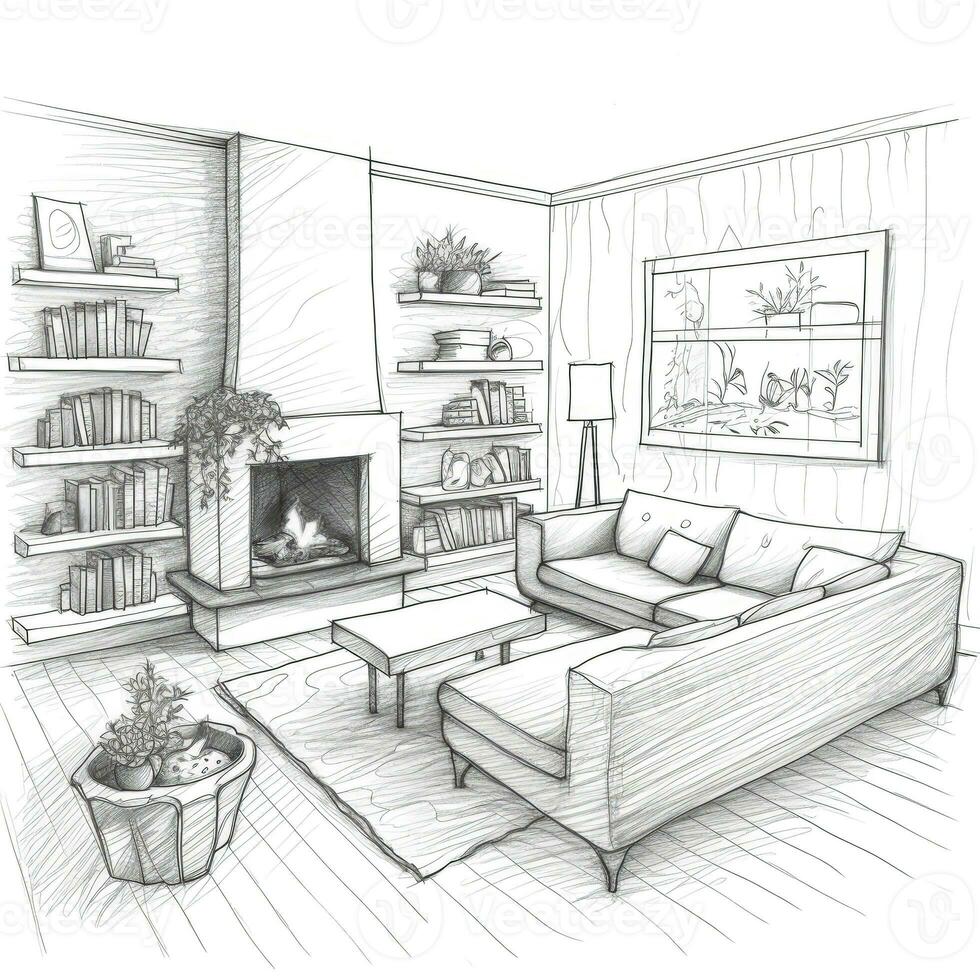 modern cozy living room fireplace ai generated photo