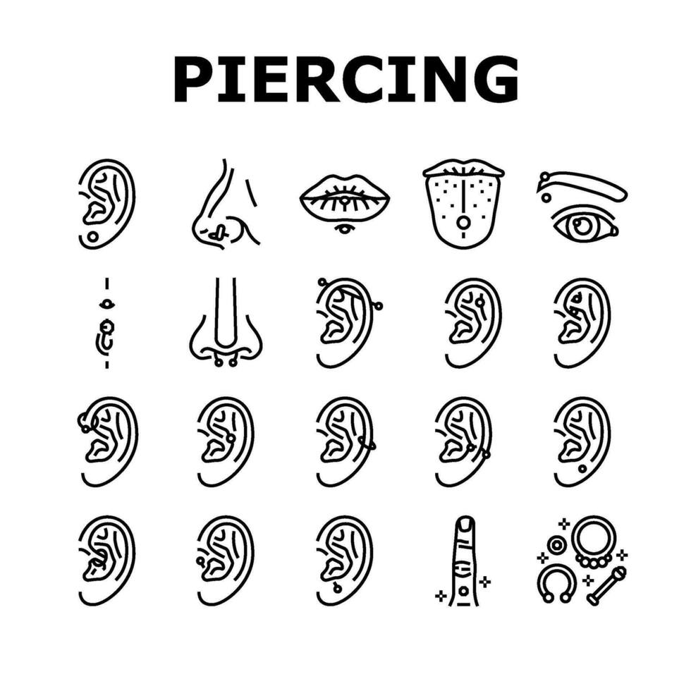 piercing fashion beauty earring icons set vector