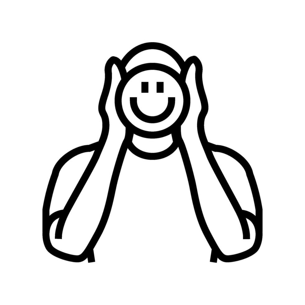 man holding smiley smiling line icon vector illustration
