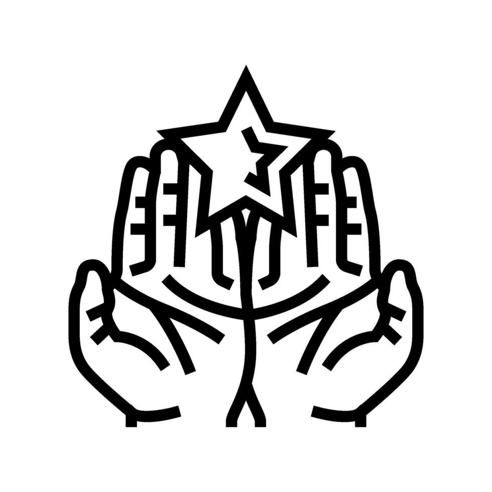 dos manos participación estrella línea icono vector ilustración