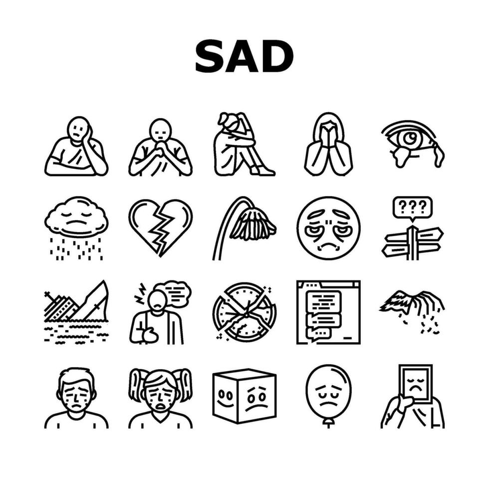 sad mood emotion face icons set vector