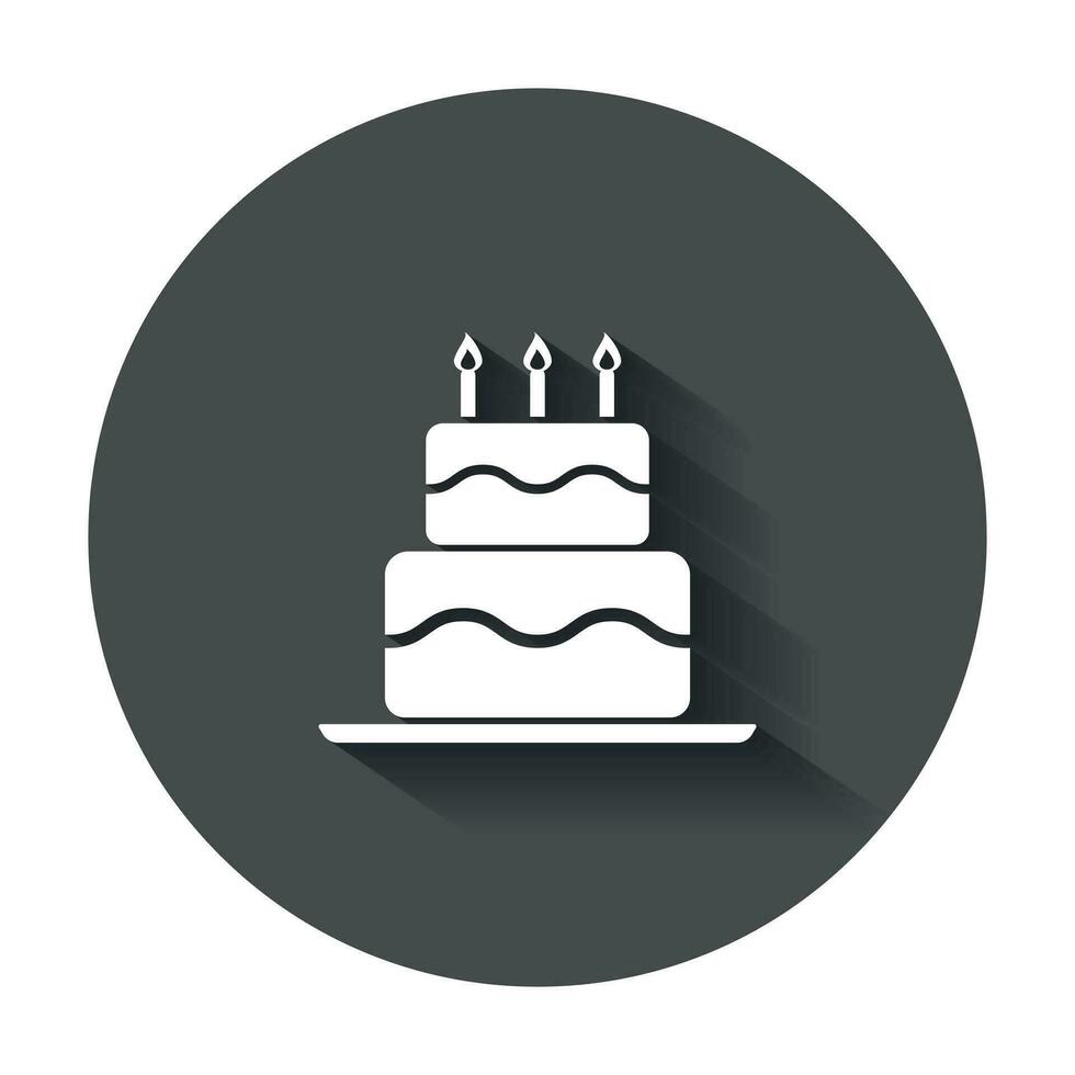 Birthday cake flat icon. Fresh pie muffin vector illustration in flat style with long shadow.
