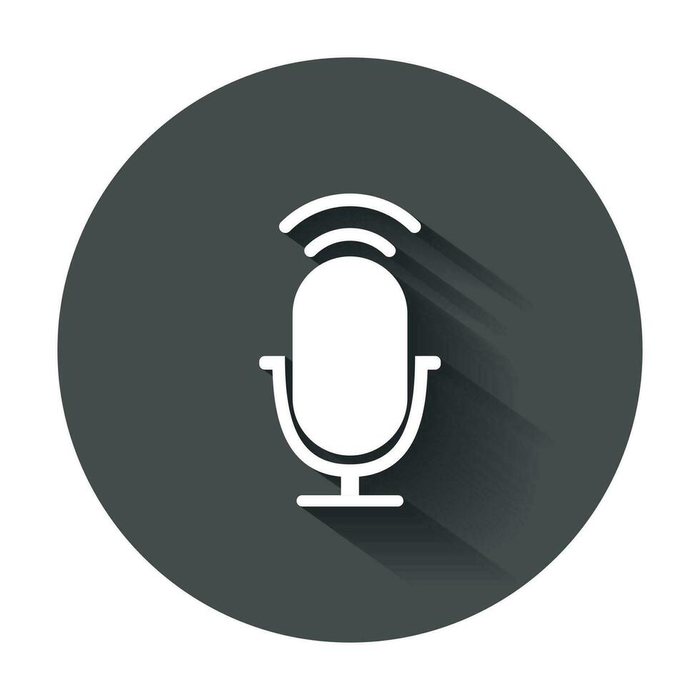 Microphone icon. Flat vector illustration with long shadow.