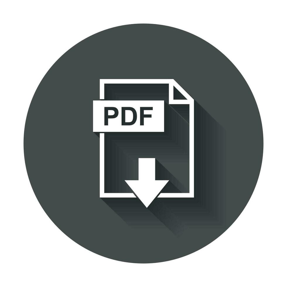 PDF file download icon. Flat vector with long shadow.