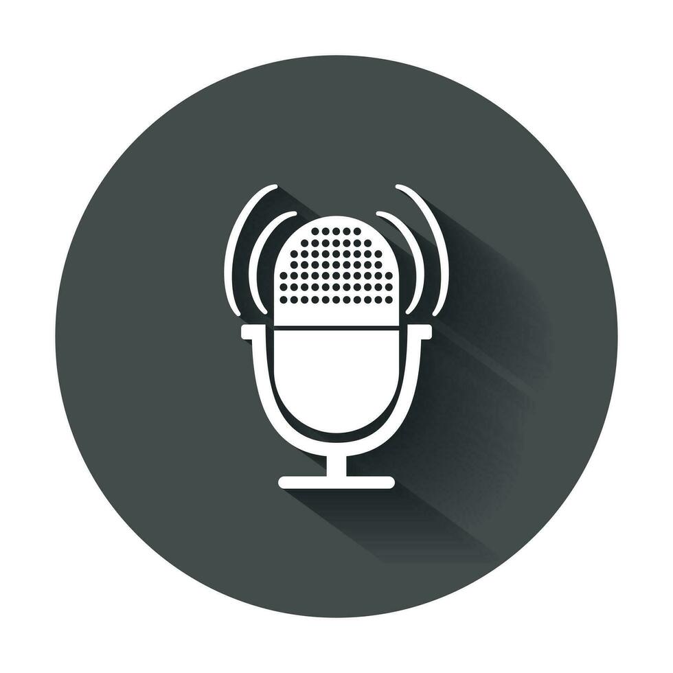 Microphone icon. Flat vector illustration with long shadow.