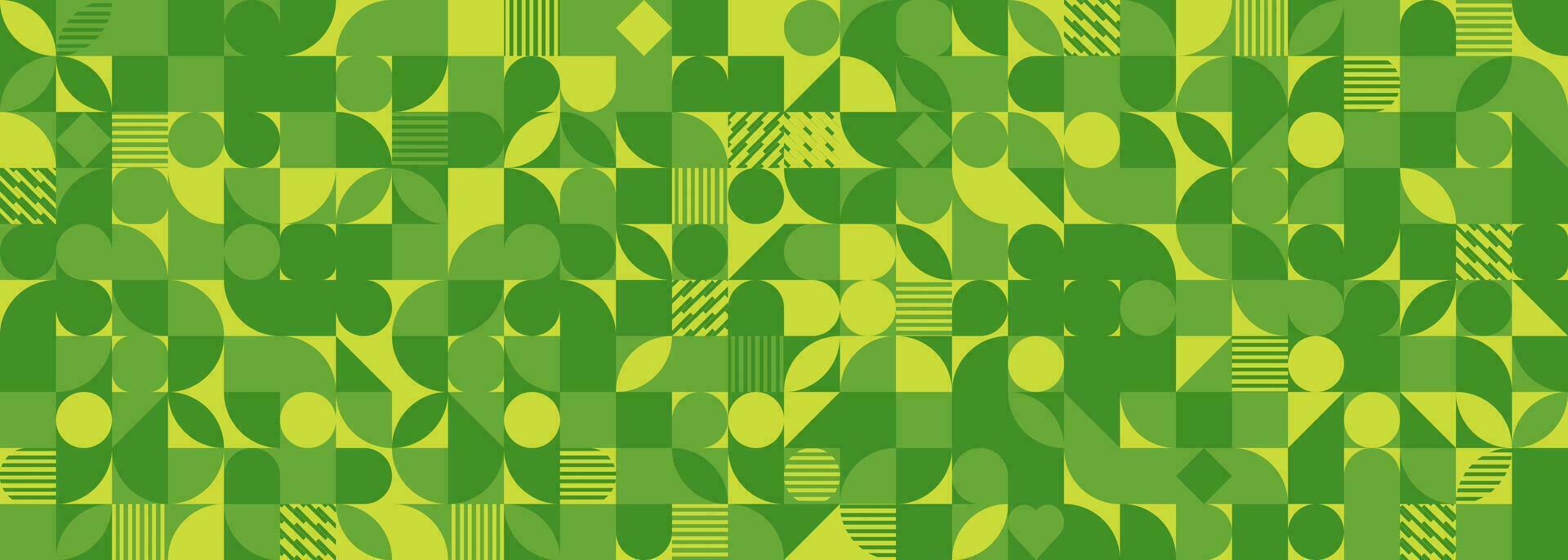 Green Monochromatic Bauhaus Pattern in geometric shapes. Geometric Green Banner. Vector Illustration. EPS 10.