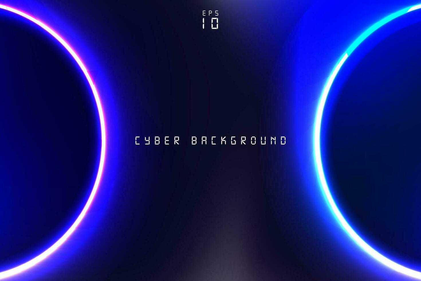 Trendy Cyber Concept Background. Glowing Neon Rings on vivid dark blue background with color splashes. For backgrounds, landing pages, posters. Vector Illustration. EPS 10.