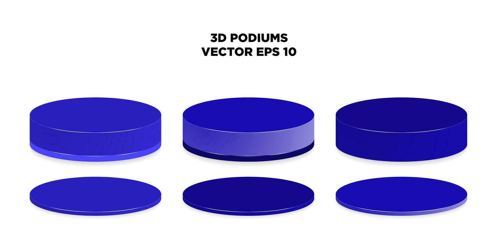 Set of realistic rich blue Podiums and pedestals. Colorful 3d stands with shadows. Persian Blue, Rich Blue, Royal Blue. Editable Vector Illustration. EPS 10