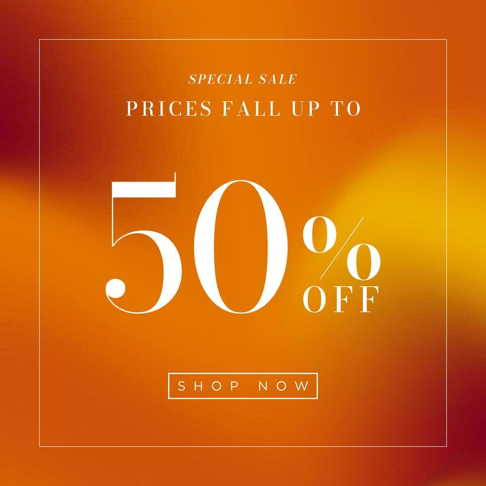 Autumn sale sign, Prices fall up to 50 off on liquid smooth orange gradient background with shop now CTA. Clean and modern sales banner. Vector Illustration. EPS 10.