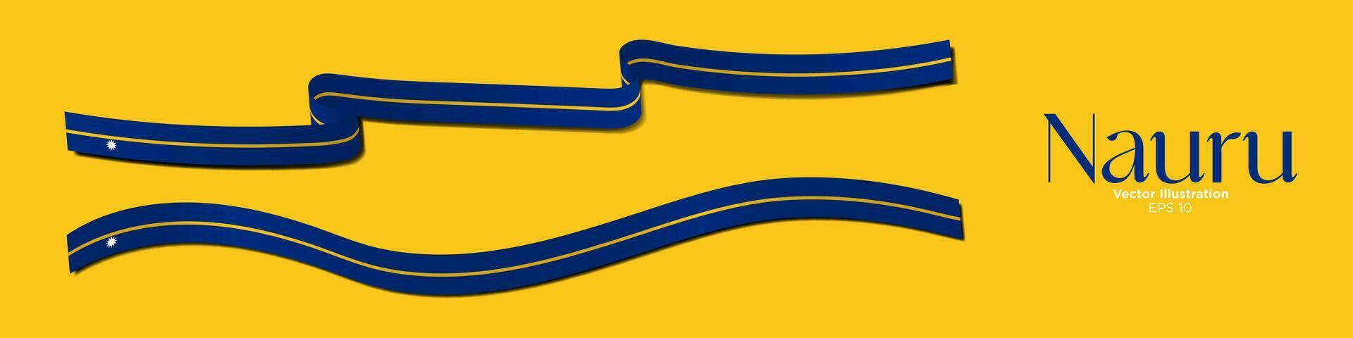 3d Rendered Nauruan Flag Ribbons with shadows. Long Flag of Nauru Set. Curled and rendered in perspective. Graphic Resource. Editable Vector Illustration.