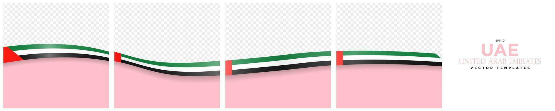 Continuous United Arab Emirates Flag Template Frames. Set of carousel UAE Ribbon Flag card layout templates. Social Media template with flag of UAE. Editable Vector Illustration.