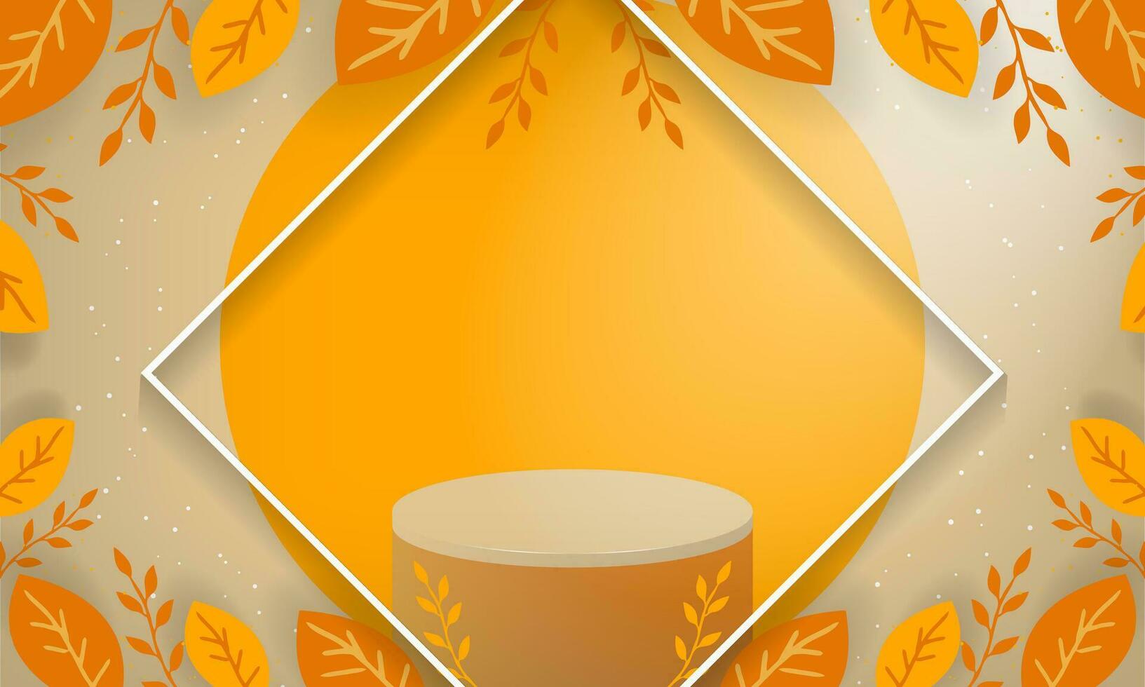 Nature studio background banner with 3d rendered podium for product display and frame of foliage and sunlight from corner. Vector Illustration. EPS 10.