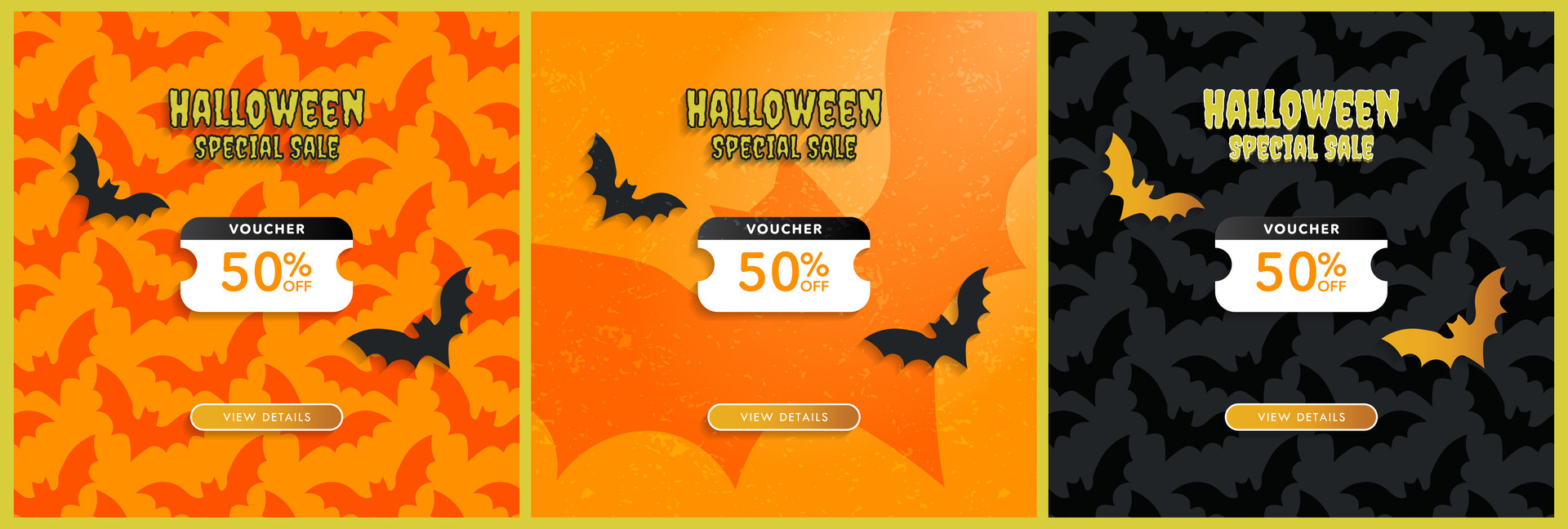 Set of Hello Halloween special sale online voucher designs with view