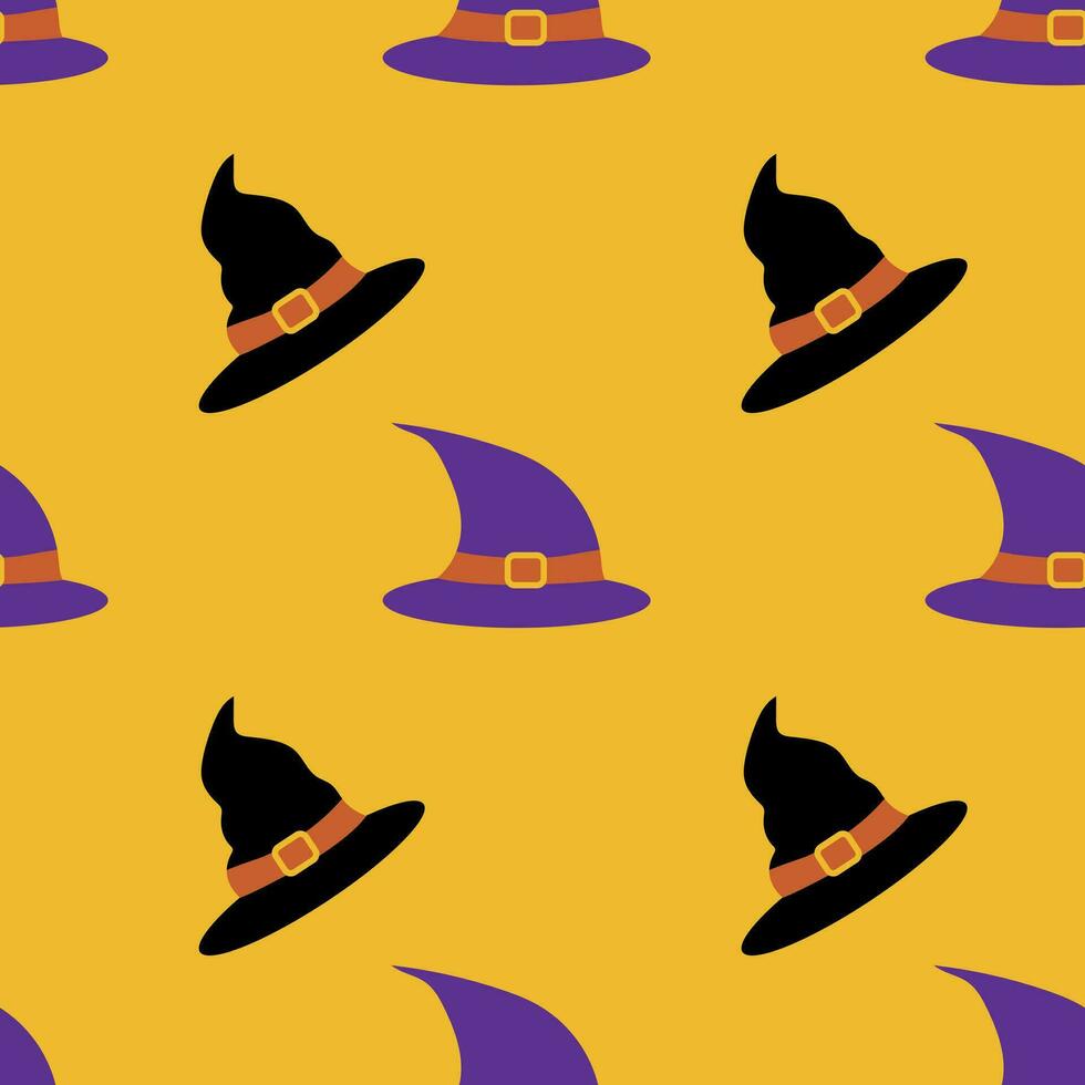 Halloween witch hat and wizard hat, seamless pattern, vector. vector