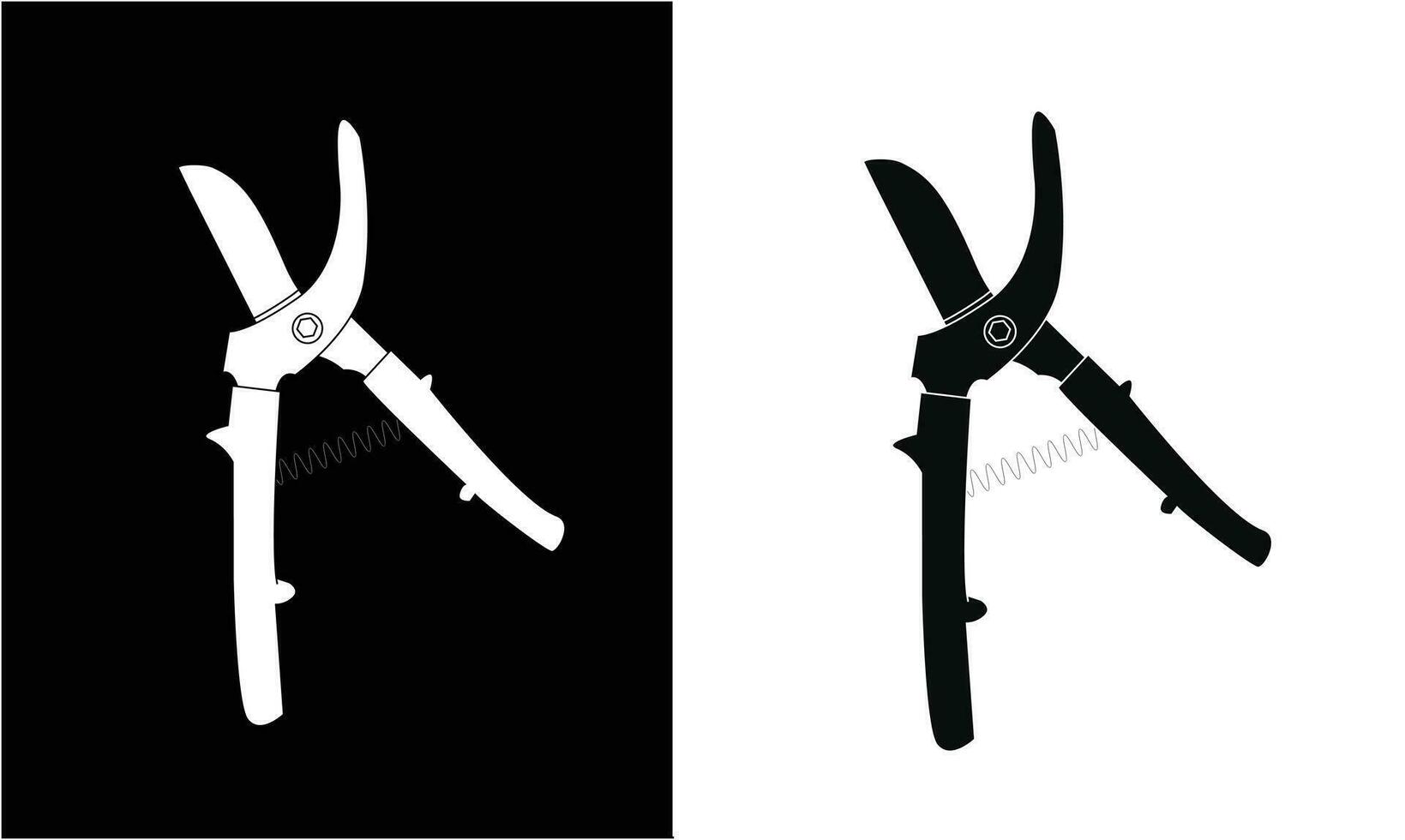 Garden secateur icon vector illustration. Icon of pruning shears, garden hand pruners, pruning scissors, garden scissors. Gardening concept. Hand holding secateurs to cut twigs and branches.