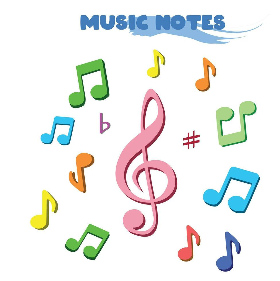 Music notes flat vector set isolated on black and white background ...