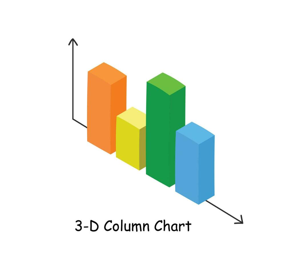 Column chart vector in 3d isometric style. Column graph vector isolated on white background. Data analysis, financial report, business analytics illustration. Infographic. Statistics graph.