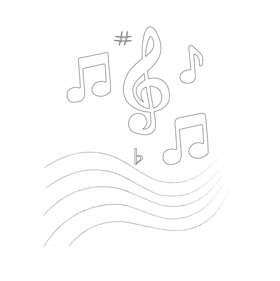 Music notes flat vector set isolated on black and white background. Song, melody or tune vector illustration. Music note icon for musical apps and websites. Music symbol. Music pentagram.