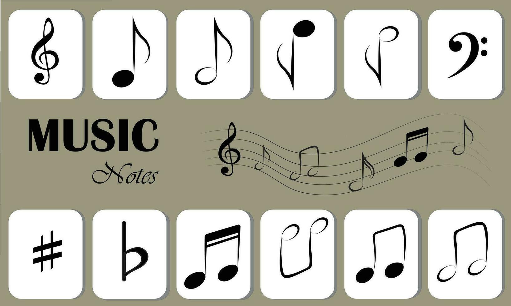 música notas plano vector conjunto aislado en negro y blanco antecedentes. canción, melodía o melodía vector ilustración. música Nota icono para musical aplicaciones y sitios web música símbolo. música pentagrama.