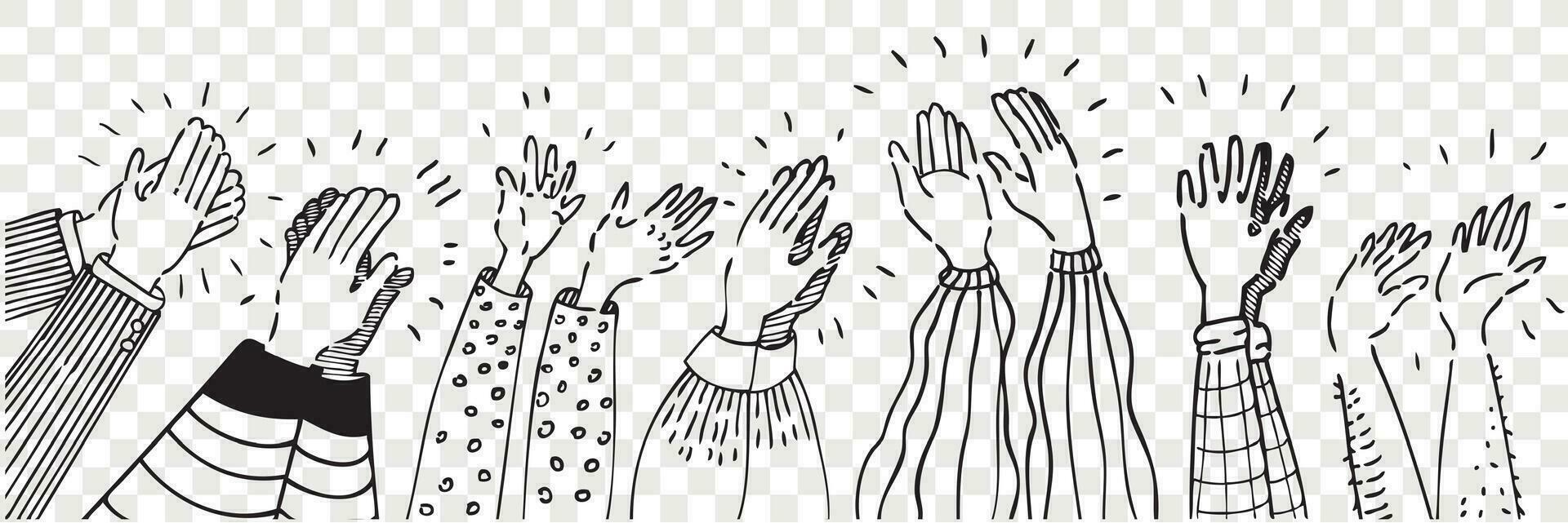 Hand drawn clapping human hands doodle set. vector