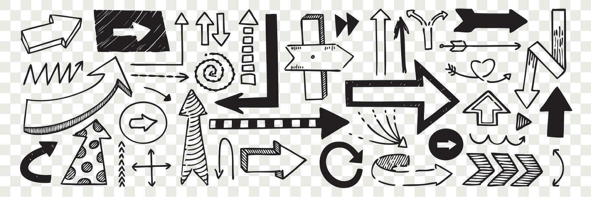Hand drawn pointers doodle set. vector