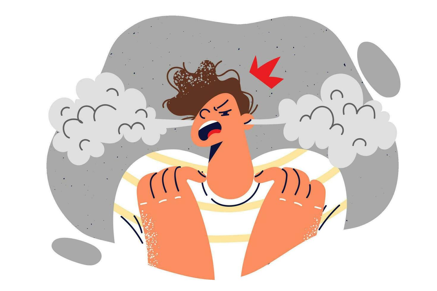 Angry boy with steam coming out of ears angry trying to draw attention to teenage psychological problems. Teenager boy shows aggression associated with poor parenting or house arrest vector