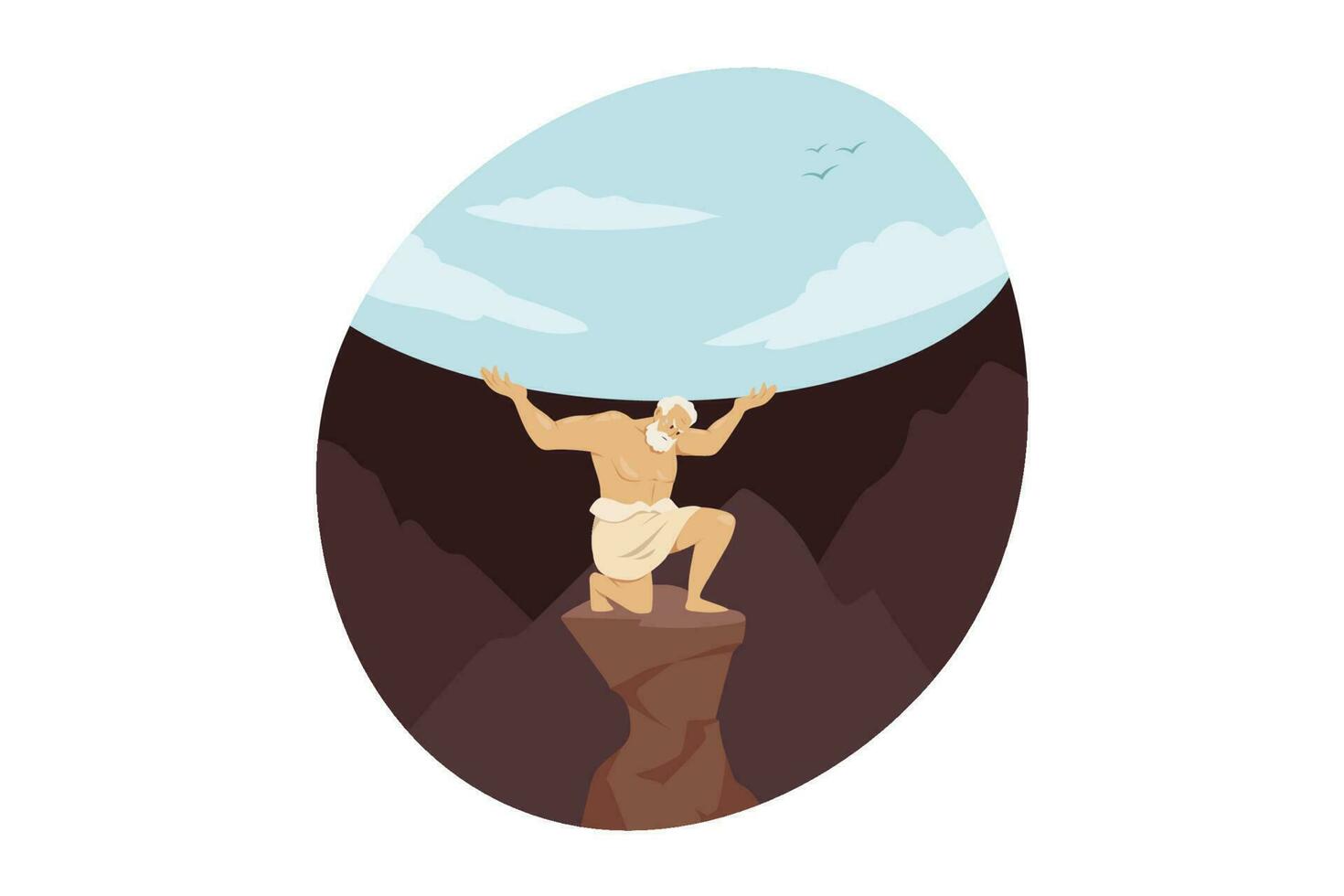 Mythology, Greece, Olympus, god, religion concept. Titan giant olympian deity Atlas condemned for holding up celestial heavens for eternity after the Titanomachy. Ancient Greek mythology illustration. vector