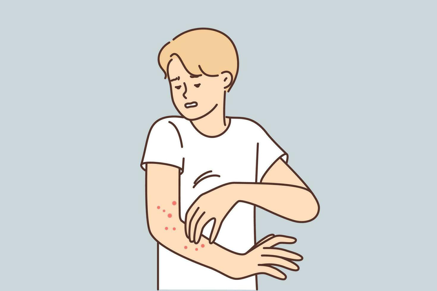 hombre con erupción en brazo sufre desde Comezón y eczema causado por infección ese afecta piel. chico necesidades medicado ungüento o dermatólogo ayuda a obtener eliminar de eczema extensión todas terminado cuerpo vector