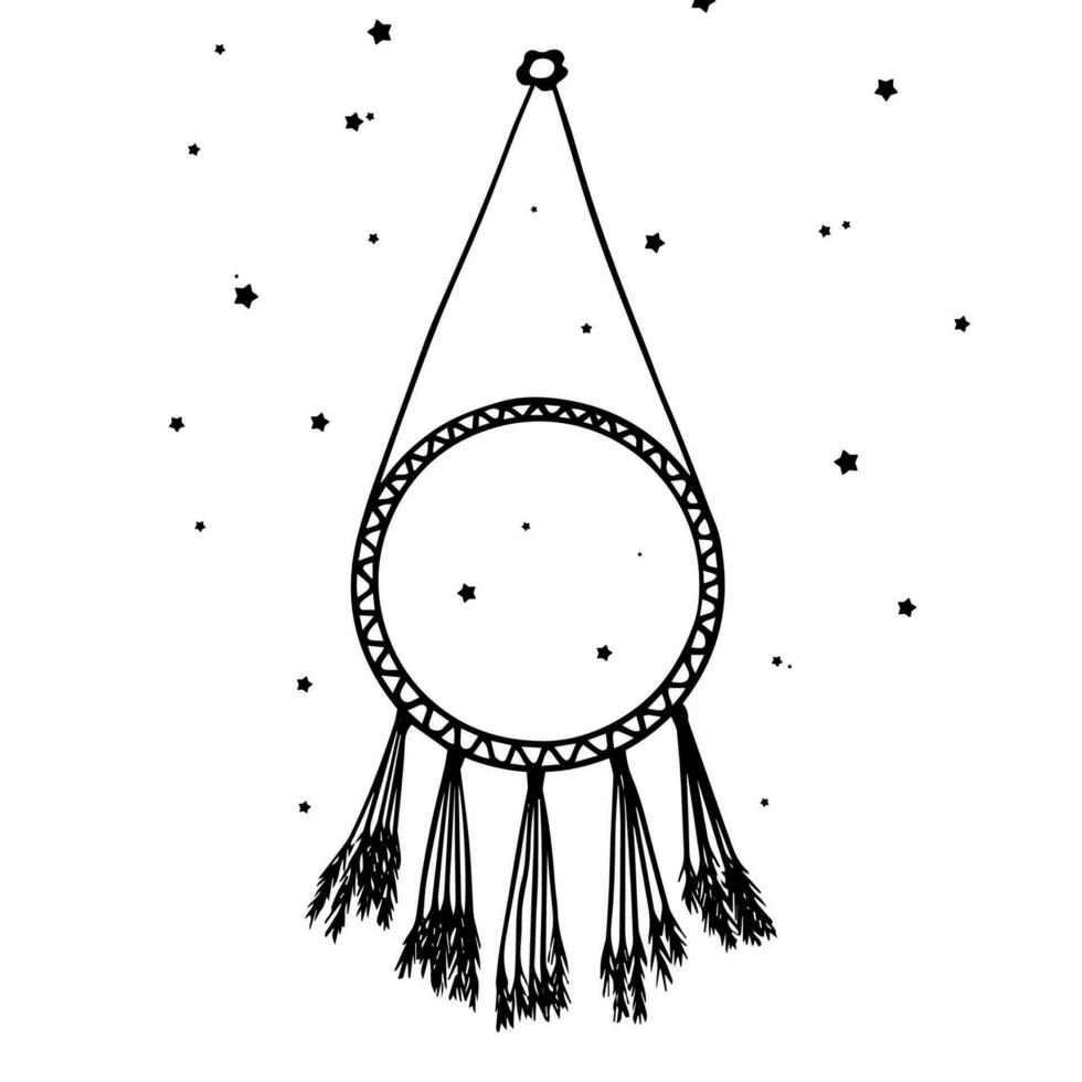 Doodle dream catcher with feather. Hand drawn vector illustration isolated on white background. Ethnic totem. Tattoo