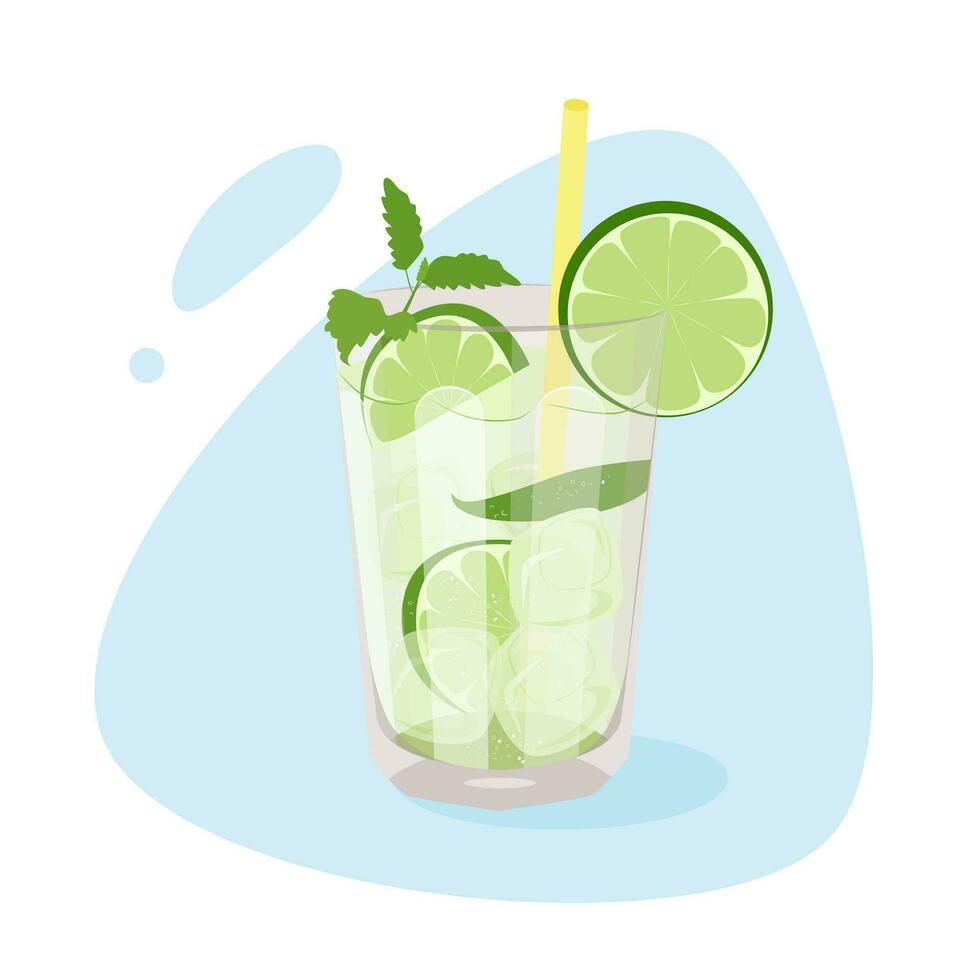 Summer, citrus lemonade with ice cubes. Vector illustration.