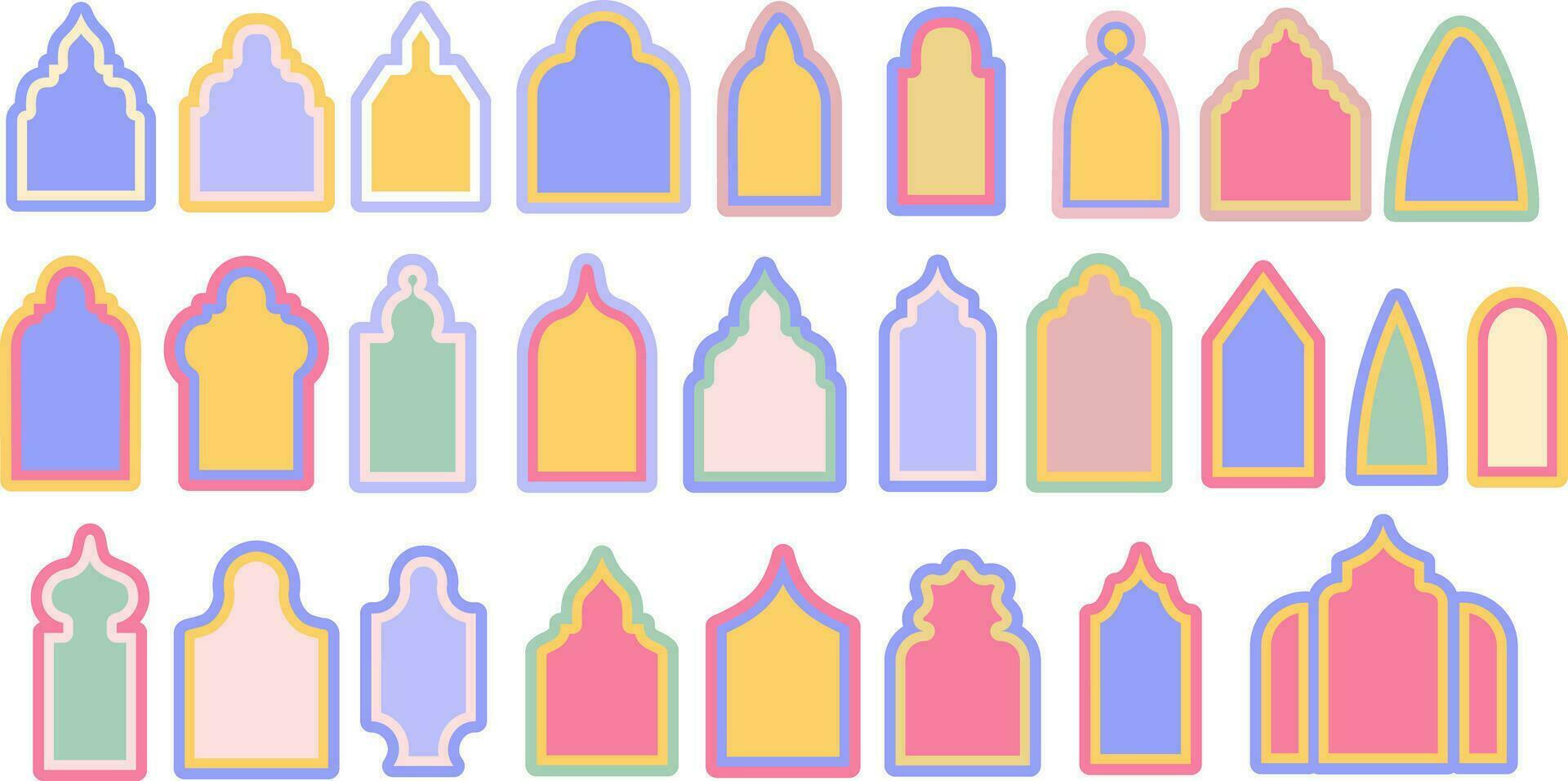 islámico siluetas puertas, Arábica ventanas plantilla, boho estilo escudos vector