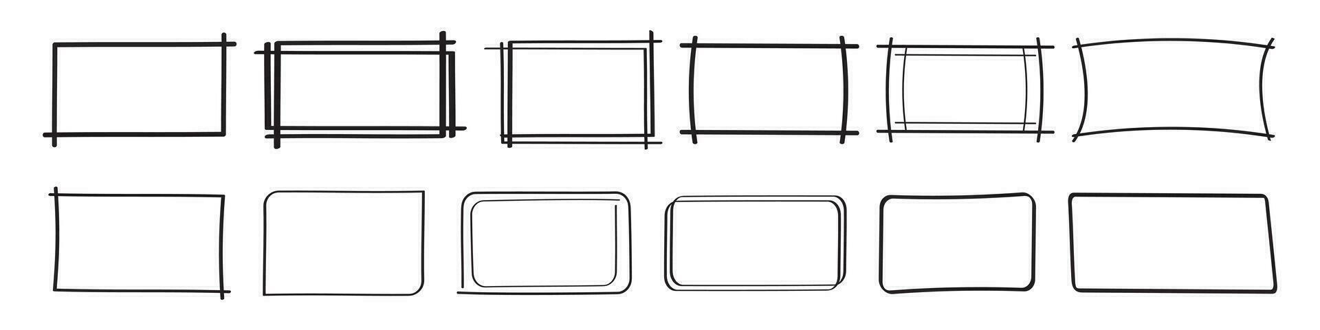 Set of hand drawn rectangle. Text box and frames. Vector illustration.