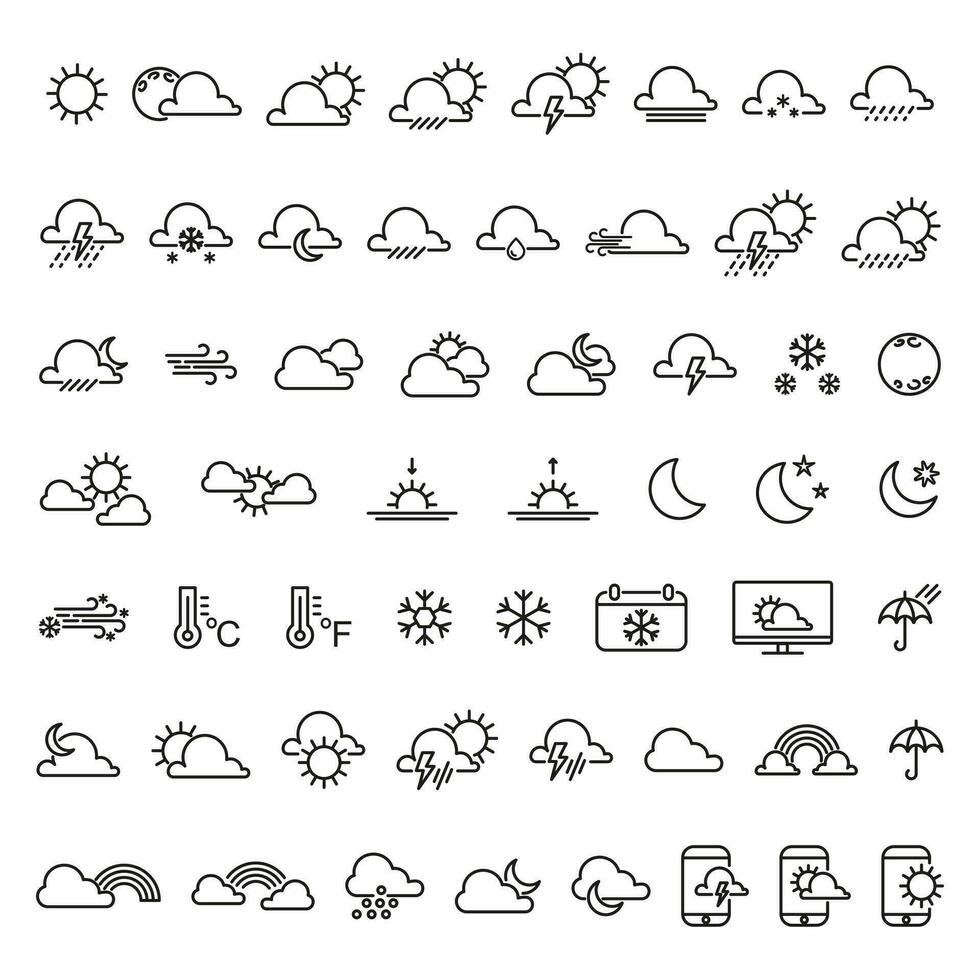 Weather forecast, outline web icon set, vector line icons collection. Expanded stroke.