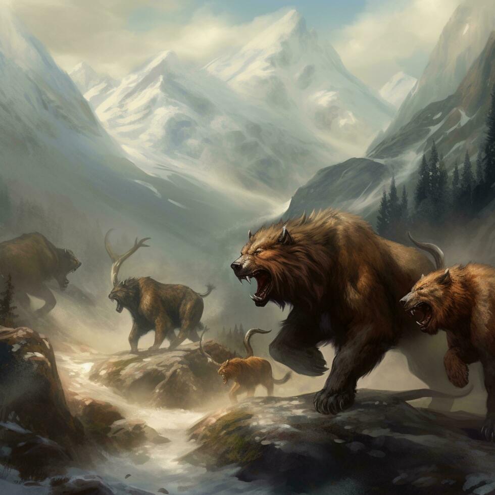 bear run on the mountain illustration photo