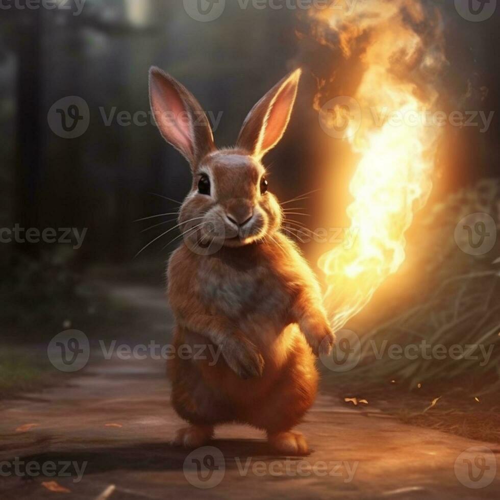 bunny with fire illustration design photo