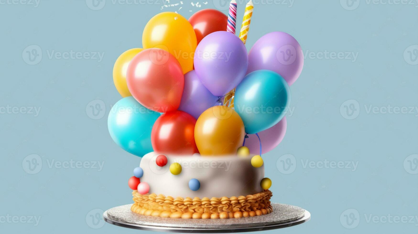 vistoso globo con cumpleaños pastel 3d diseño foto