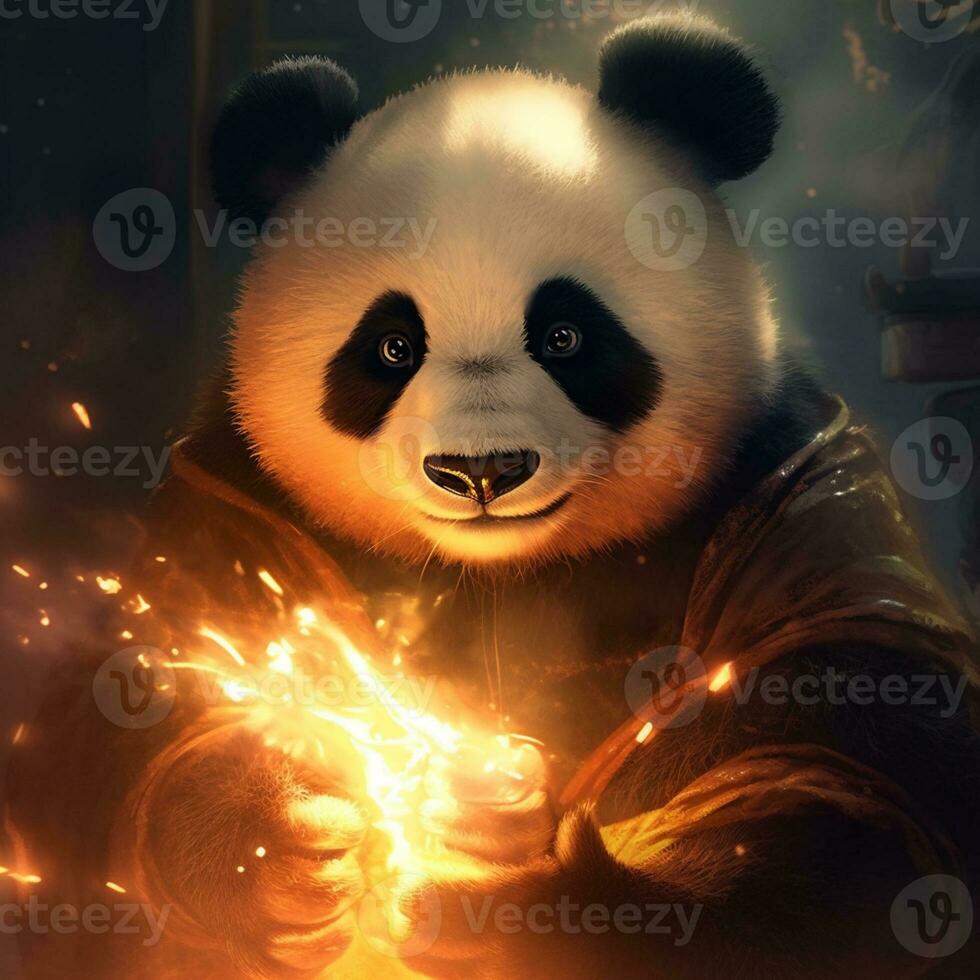 panda with fire illustration design photo
