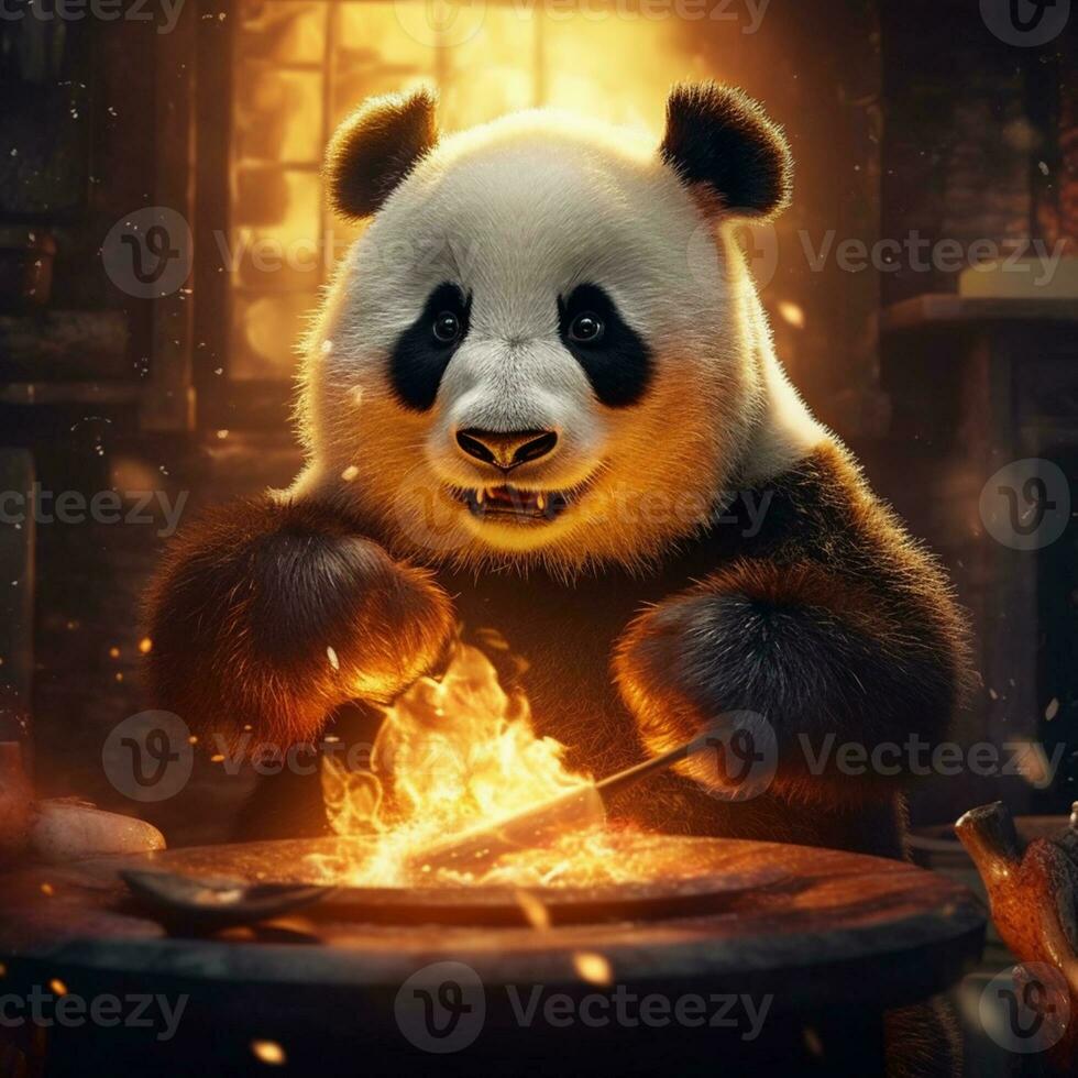 panda with fire template illustration photo