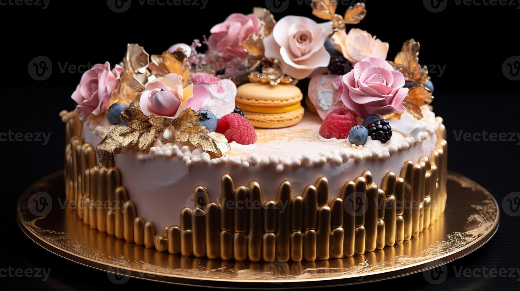 luxury birthday cake 3d design on black background 26118796 Stock Photo