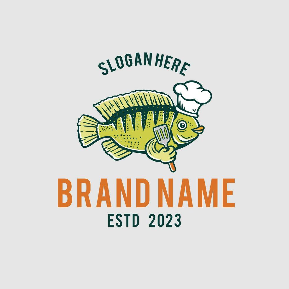 illustration of a fish wearing a chef's hat and holding a spatula vector