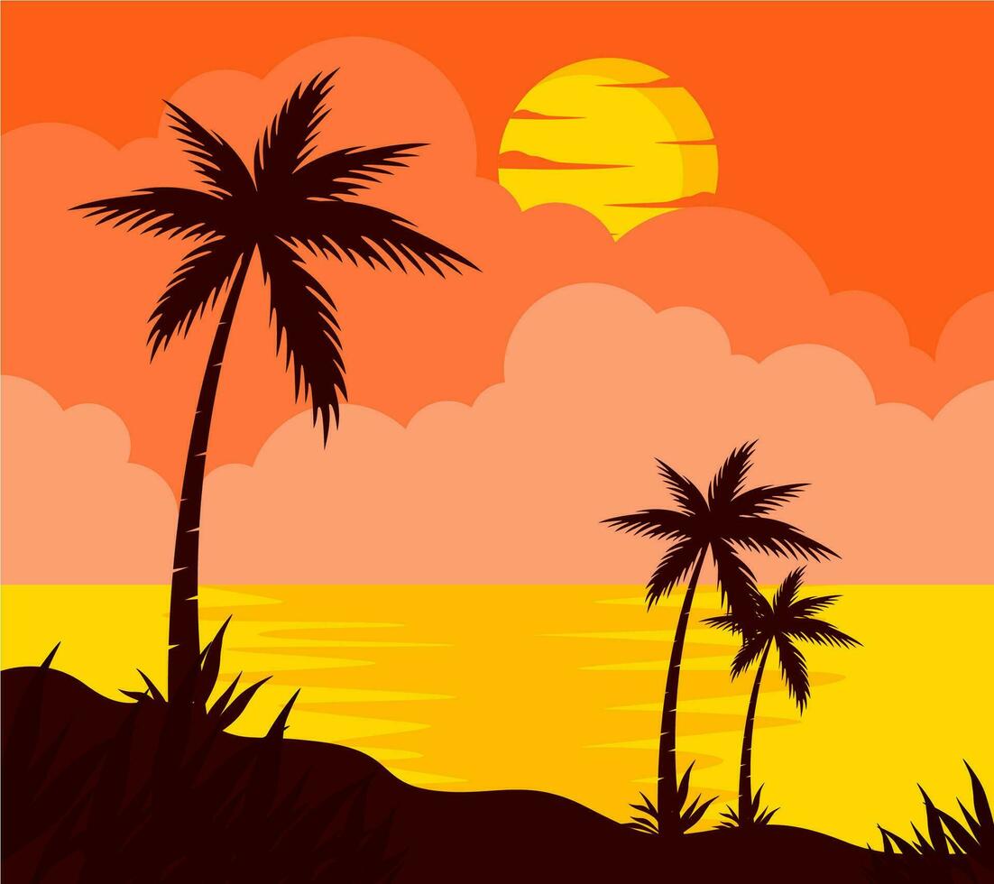 palm on the beach landscape background illustration vector