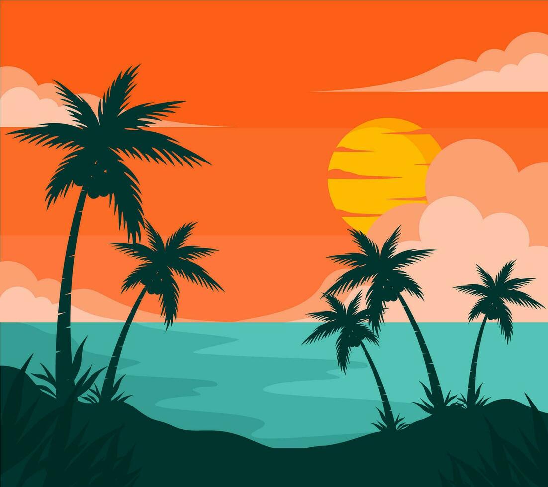 sunset summer design vector background