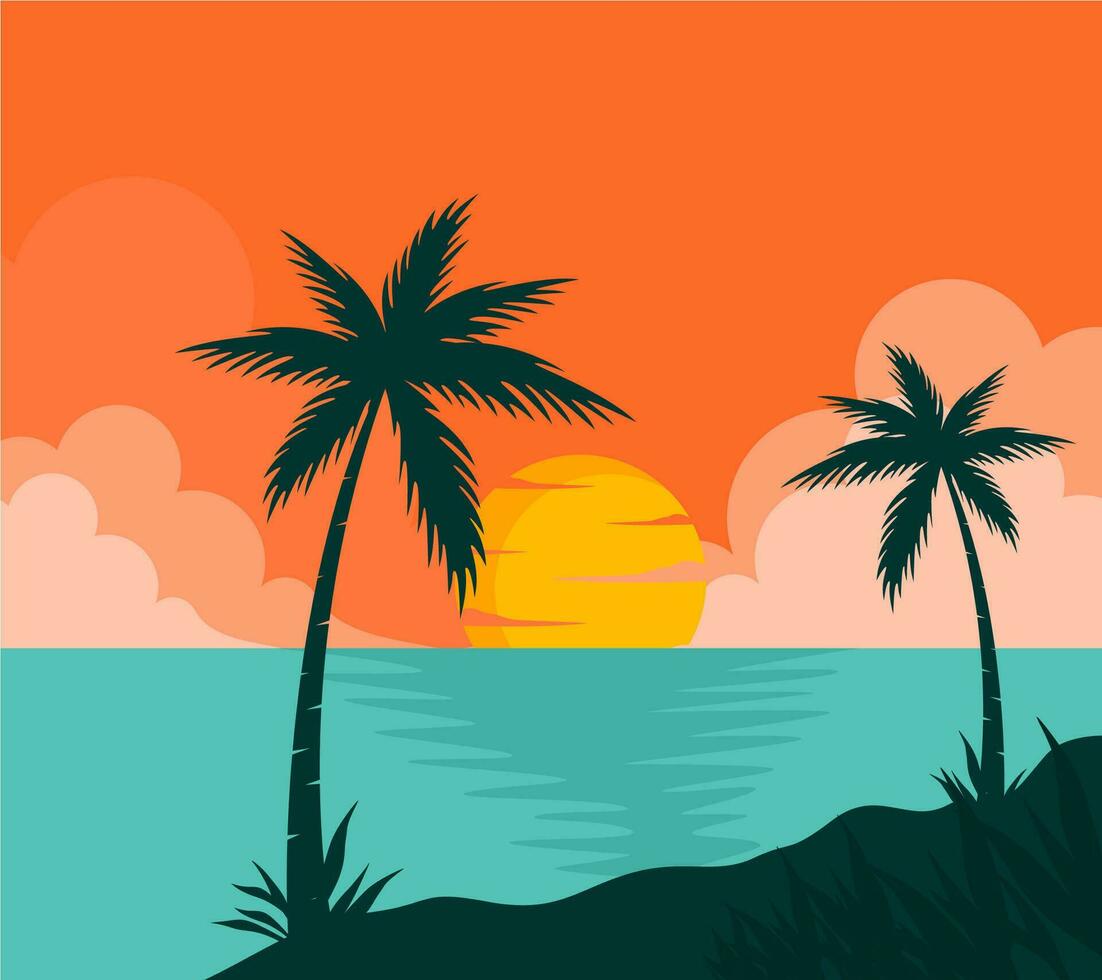 sunset view on the beach landscape background vector